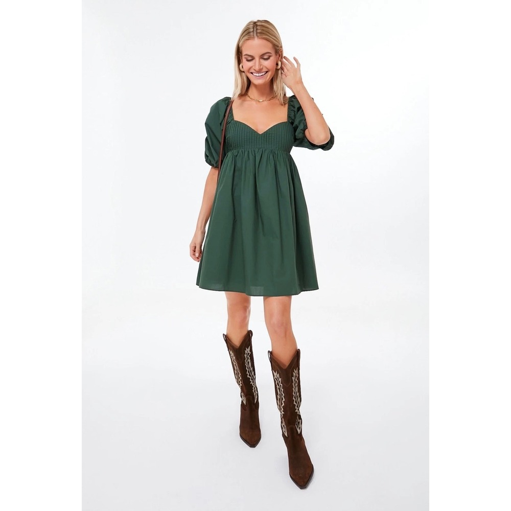 Hyacinth House‎ Tuckernuck Sasha Mini Dress XS Green Cotton Poplin Babydoll Puff